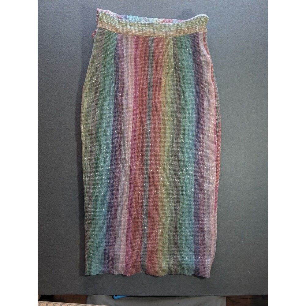 Saylor Womens XL Rainbow Stripe Sequin Metallic Wrap Style Midi Dress - Picture 5 of 5